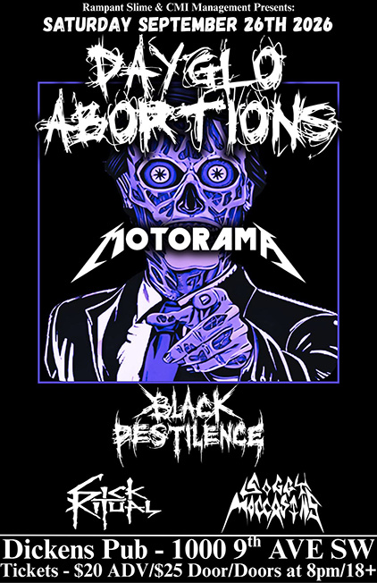 Dayglo Abortions with Black Pestilence, Sick Ritual, and Soggy Moccasins event poster from Dickens